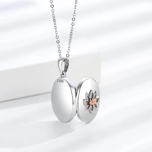 Vista 4 de Locket Necklace Sterling Silver MoonstoneLotus Pendant That Holds Pictures Meditation Locket Necklace Memory Jewelry Mother's Day Gifts for Women Mom