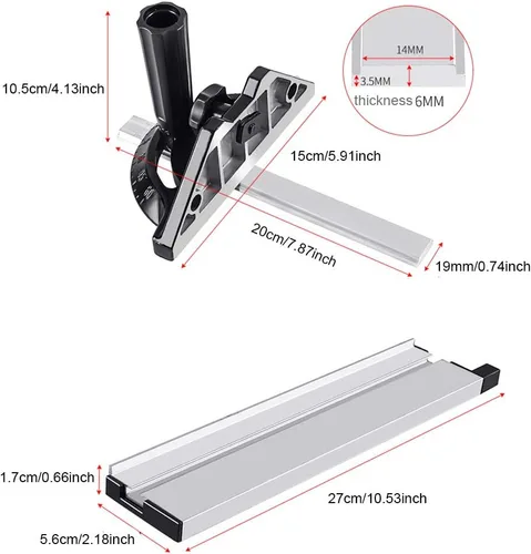 Vista 6 de Yuhoo Sistema de valla de calibre inglete, herramientas de carpintería, bloque de empuje con regla de placa angular, medidor de inglete de precisión