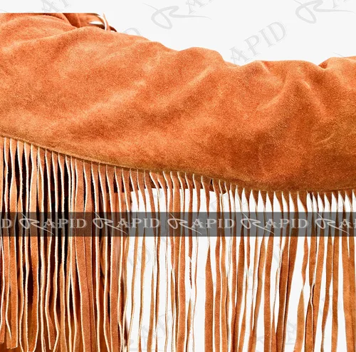Vista 5 de Chaqueta de cuero vaquero occidental para hombre, gamuza real y flecos, abrigo nativo americano, color marrón tostado, talla 3XL grande RP-786 0