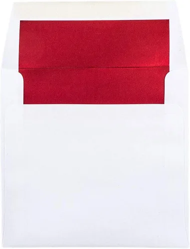 Vista 6 de JAM PAPER Sobres de invitación de papel aluminio A2 - 4 3/8 x 5 3/4 - Blanco con rojo - 50