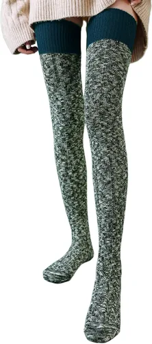 Vista 4 de HYTENSUN Calcetines de invierno de punto alto para mujer, estilo vintage, extra largos, calentadores de piernas por encima de la rodilla, medias