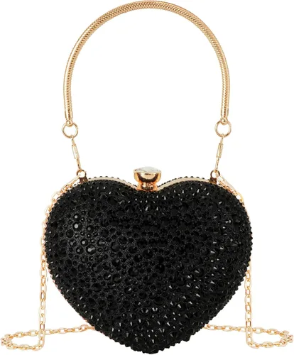 Vista 13 de Goclothod Bolso de mano en forma de corazón para mujer, bolso de hombro de terciopelo, bolsos de noche Negro