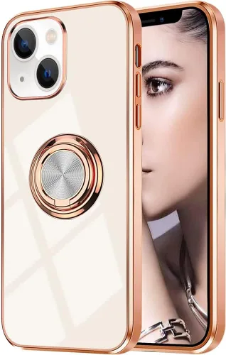 Vista 12 de Compatible con iPhone 11 Kickstand, anillo de rotación de 360 grados integrado con borde de oro rosa brillante que funciona con soporte magnético
