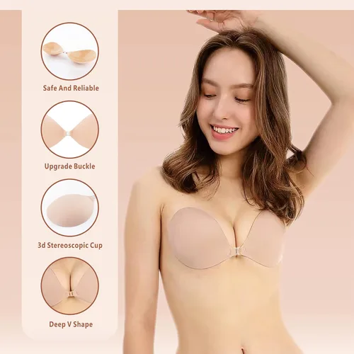 Vista 4 de Xopolax Sujetador sin tirantes, brasier adhesivo sin tirantes, brasier de silicona invisible con empuje hacia arriba, para vestido sin espalda