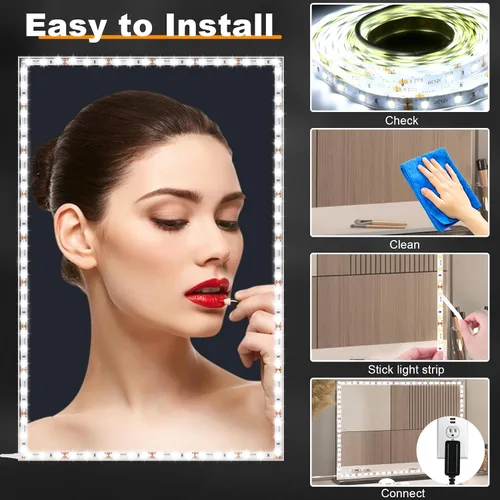 Vista 5 de Luces LED para Espejo de Tocador para Mesa de Maquillaje y Tocador, Kit de Tira de Luz LED Flexible de 13 pies, 6000K Luz Blanca Diurna con Blanco