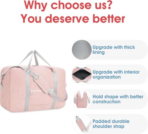 Vista 5 de For Spirit Airlines - Bolsa de viaje plegable de 18 x 14 x 8 pulgadas, bolsa de viaje para llevar en el equipaje durante la noche para mujeres