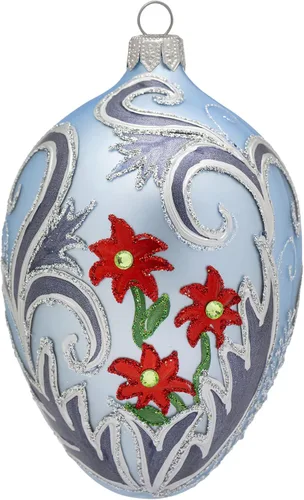 Vista 2 de Colección Palace de Miss Christmas 2025 Huevo Fabergé Azul y Dorado de 5 Pulgadas de Vidrio Soplado para Árbol de Navidad (Azul Elegante y Plata)