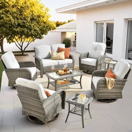 Vista 42 de ovios - Juego de muebles de patio de 2 piezas, sofá de mimbre para exteriores con sillas, silla de ratán con respaldo alto con cómodos cojines
