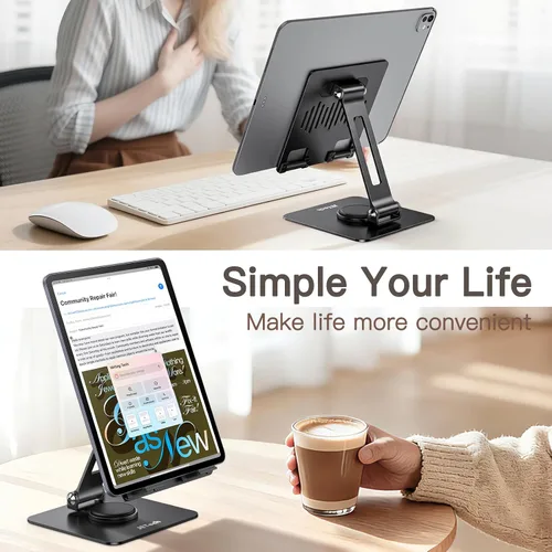 Vista 6 de JETech Soporte para tablet, soporte giratorio ajustable de escritorio con base giratoria de 360 grados, soporte plegable para iPad/iPad
