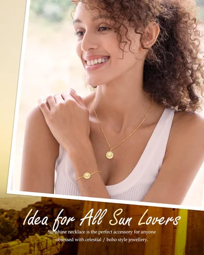 Vista 2 de CDE Collar con colgante de moneda de sol chapado en oro de 14 quilates para mujer plata de ley 925 con piedra natal de circonita cumpleaños