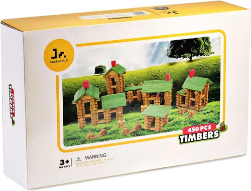 Vista 6 de SainSmart Jr. Juego de 450 piezas de cabaña de madera para niños pequeños, kit de construcción clásico STEM con bloques de troncos de madera