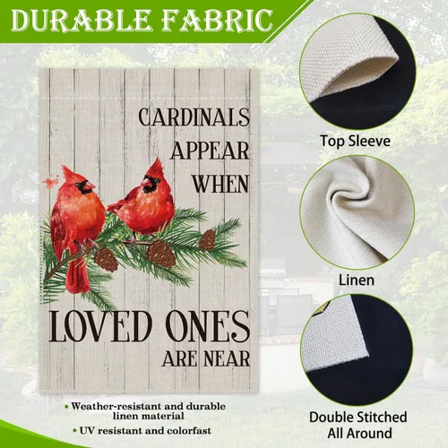 Vista 4 de Hafhue Cardinals Appear When Loved Ones Are Near Welcome - Bandera de jardín de doble cara de 12 x 18 pulgadas, bandera de decoración de césped