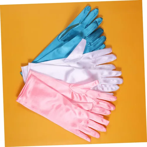 Vista 8 de Juego de 3 pares de manos de satén para niños, guantes de princesa de satén para niños, guantes de princesa blancos para niños, recuerdos