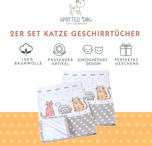 Vista 2 de SPOTTED DOG GIFT COMPANY Juego de 2 toallas de cocina para gatos, 100% algodón absorbente, para secar platos, accesorios de cocina con temática