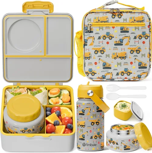 Vista 14 de Fimibuke Caja Bento para niños y adultos – Juego de lonchera Bento de 3 a 4 compartimentos a prueba de fugas con tarro de comida aislado, botella