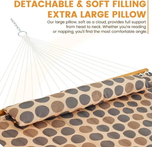 Vista 3 de Lazy Daze Hammocks Hamaca de tela acolchada de 12 pies con almohada suave, hamaca doble para 2 personas con barra separadora para patio exterior