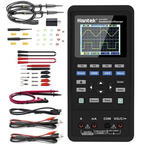 Vista 10 de Hantek Osciloscopio 2D72, 2+1 CH 70MHz con generador de formas de onda y multímetro, probador multifunción 3 en 1, 2CH+AFG+DMM