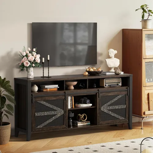 Vista 16 de VFK Soporte de TV de esquina de estilo granja para TV de 50 pulgadas, centro de entretenimiento rústico con almacenamiento, mesa de consola