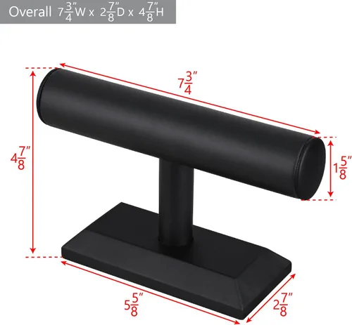 Vista 2 de MOOCA Soporte para pulsera y reloj de madera T-Bar, cuero sintético negro Piel sintética negra