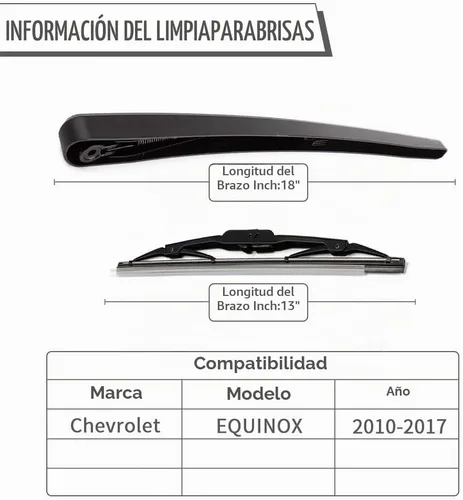 Vista 2 de Kit de brazo y cuchilla de limpiaparabrisas trasero, reemplazo de ajuste exacto para Chevrolet Chevy Equinox GMC Terrain 2010-2017, ajuste