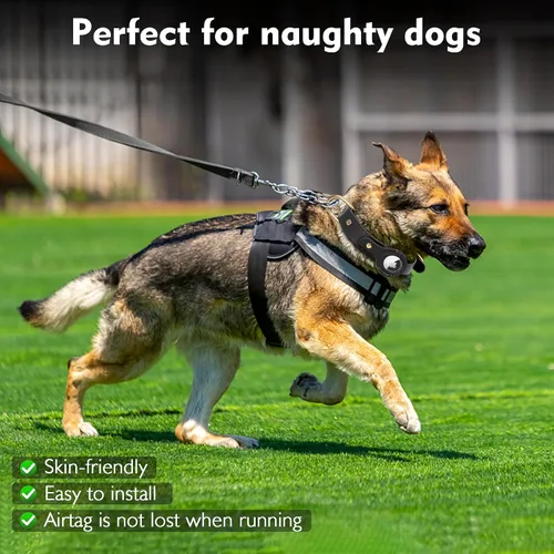 Vista 4 de AirTag Collar de perro – Collar de perro de cuero 100% genuino con soporte Apple AirTag, adecuado para perros pequeños, negro, S, tamaño ajustable
