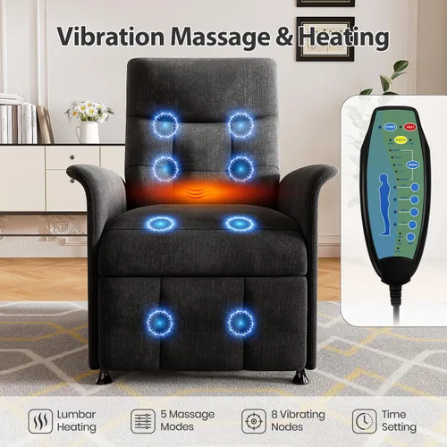 Vista 4 de Power Recliner Chair for Adults with Heat & Massage - Soft Fabric Electric Reclining Sofa with Remote Control, 3 Side Pockets, 180° Lay Sleeper for
