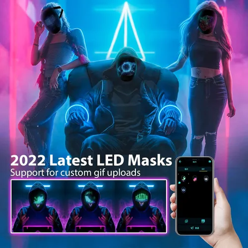 Vista 5 de Cosday Máscara LED iluminada con programable para niños y adultos para cosplay, fiesta de Halloween