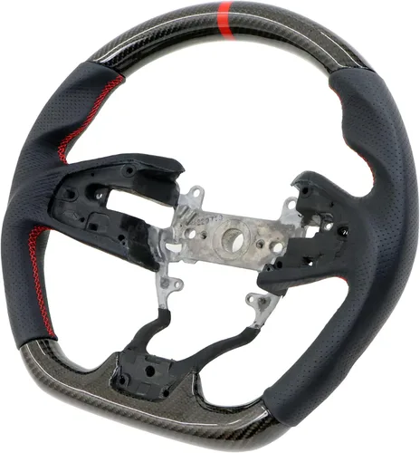 Vista 10 de IKON MOTORSPORTS, Volante compatible con Honda Civic de 10ª generación 2016-2021, volante de fibra de carbono sintética tipo ante con costuras rojas