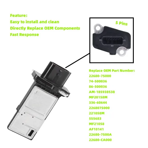 Vista 2 de 22680-7S000 Sensor de flujo de aire masivo Medidor MAF compatible con Nissan 07-13 Sentra, 03-15 Murano, 05-15 Xterra, 03-09 350Z, 09-15 370Z
