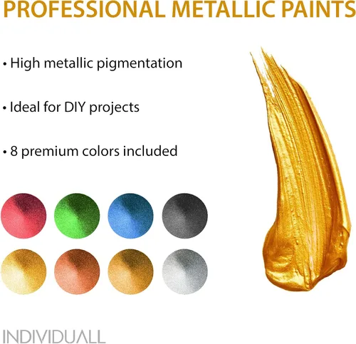 Vista 2 de individuall Juego de pintura acrílica metálica, paquete de 8 (0.7 onzas líquidas), pinturas metálicas multicolor