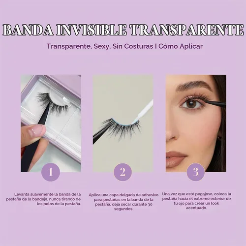 Vista 6 de Lilly Lashes - Pestañas postizas con banda transparente, pestañas con banda invisible, aspecto natural, estilo de pestañas onduladas, pestañas