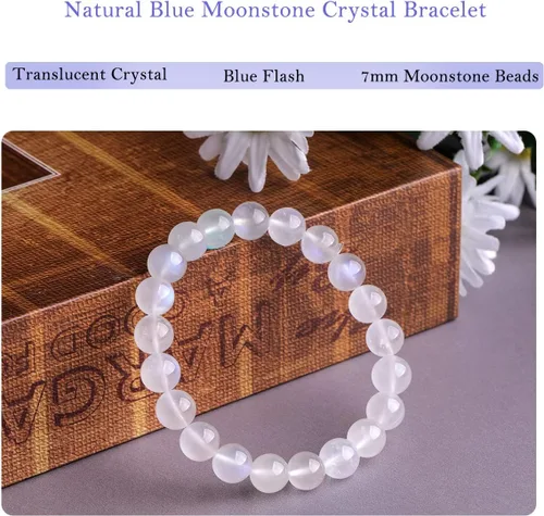 Vista 3 de GEM-Inside - Pulsera de moda con piedras preciosas naturales hechas a mano de 0.276in de cuarzo de cristal de grado AAA con cuentas redondas