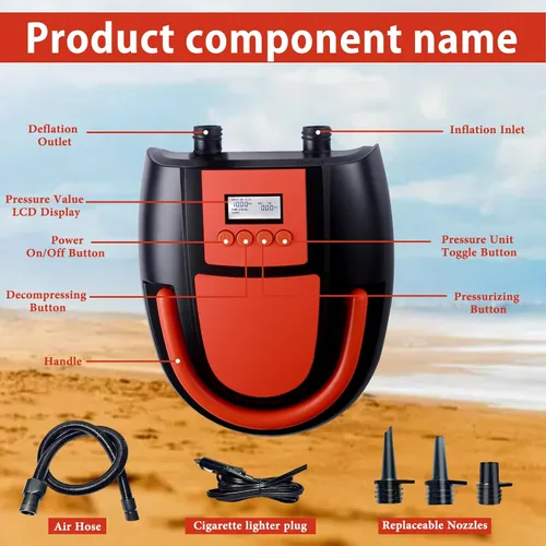 Vista 4 de Paddle Board Pump, SUP Electric Pump,20PSI-22PSI Portable Air Compressor with Auto-Off, Deflation Function, Inflator and Deflator for Inflatables