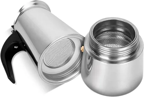 Vista 6 de Yosoo Cafetera, cafetera de acero inoxidable, cafetera para estufa, cafetera con filtro superior, cafetera fácil de limpiar (15.2 fl oz, 9 tazas)