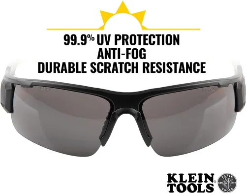 Vista 3 de KLEIN TOOLS 60162 Gafas de seguridad, gafas protectoras profesionales de EPP con semicarco, resistentes a los arañazos y antiniebla, lentes grises