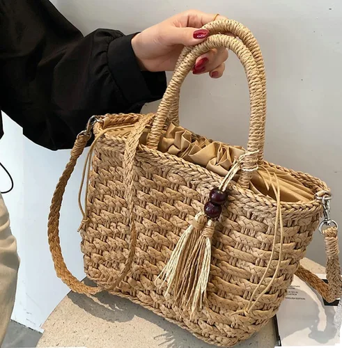 Vista 3 de Caistre Handwoven Straw Bag for Women Lightweight Shopping Tote Handbag Purse Boho Bag