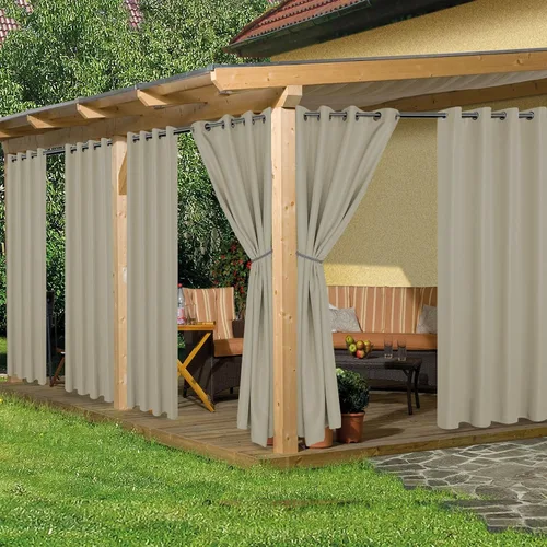 Vista 20 de HolidayIdeas Cortinas impermeables para patio, 4 paneles, 54 x 84 pulgadas, protección de privacidad y filtrado de luz, cortinas exteriores con Negro
