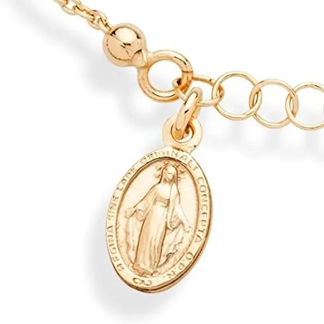Vista 4 de Miabella 18K Gold Over Sterling Silver Italian Rosary Cross Bead Charm Link Chain Bracelet for Women Teen Girls, Adjustable, 925 Made in Italy