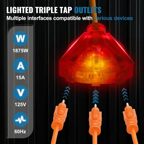 Vista 65 de VEVOR Carrete de cable de extensión retráctil de 25 pies resistente 14AWG Rojo