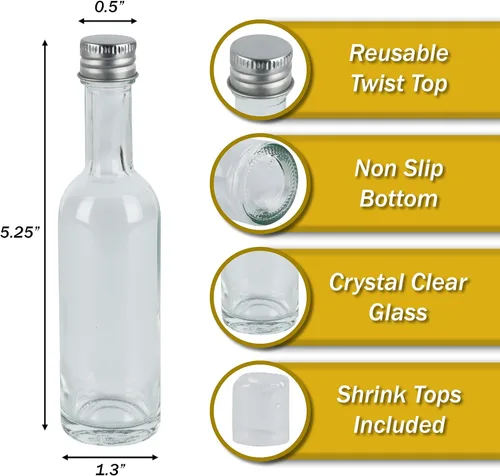 Vista 2 de Mini botella de licor de 1.7 fl oz (1.7oz) con tapa a prueba de fugas y sello termorretráctil, tapas de aluminio plateado, paquete de 24