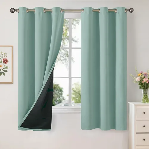 Vista 30 de YoungsTex - Cortinas 100% opacas para dormitorio, con aislamiento térmico y ojales, cortinas oscuras negras con capa pesada para ventana de sala