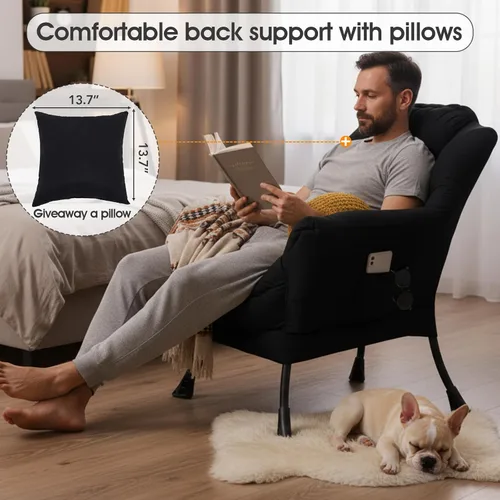 Vista 3 de Silla perezosa, cómoda silla de lectura para dormitorio Melocotón Negro-individual
