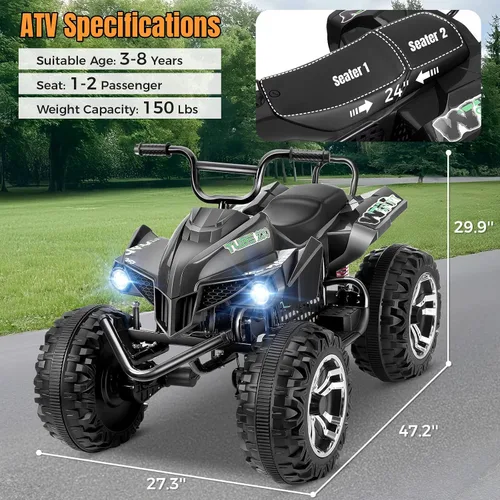 Vista 2 de Hikole ATV XL de 24 V, 4 ruedas para niños de 6 a 14 años, 2 plazas