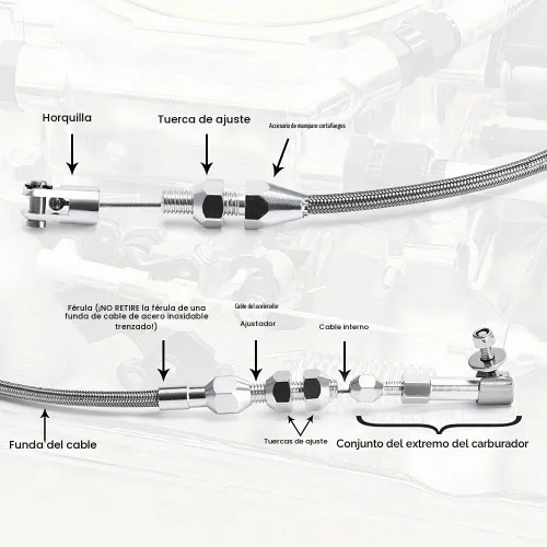Vista 3 de Kit de cable de acelerador universal de 24 pulgadas, de acero inoxidable, trenzado ajustable, kit de bloqueo de cubierta de cable de acelerador