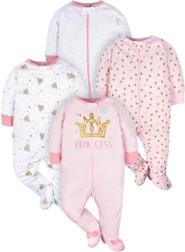 Vista 19 de Gerber Baby-Girls Sleep N' Play - Paquete de 4 Mamelucos para Niñas Bebés Animales verde