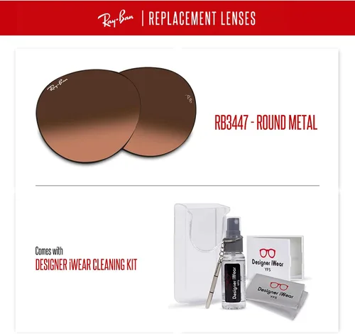 Vista 3 de Lentes de repuesto originales de metal redondo RB3447 para hombres para mujeres + paquete con kit de cuidado de gafas de diseñador iWear de cortesía