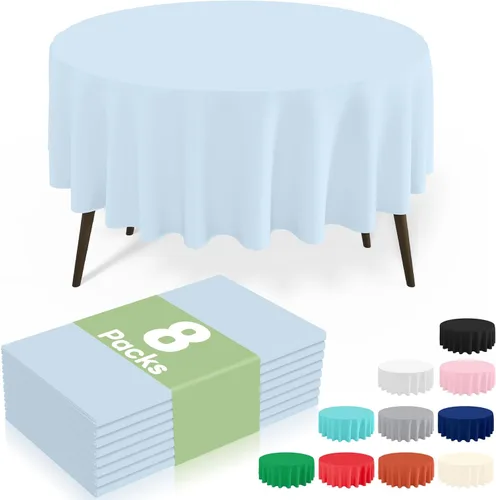 Vista 18 de misaya Paquete de 4 manteles desechables de plástico, mantel redondo impermeable de 84 pulgadas, a prueba de fugas y resistentes manteles Azul