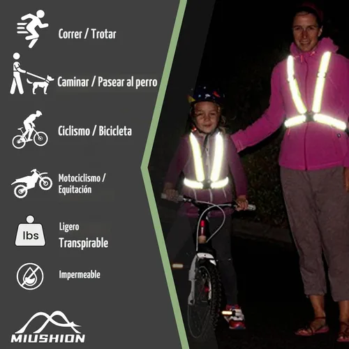 Vista 7 de Chaleco reflectante - Chaleco reflectante para correr, chaleco reflectante para correr con correas de seguridad, reflector de alta visibilidad Kit