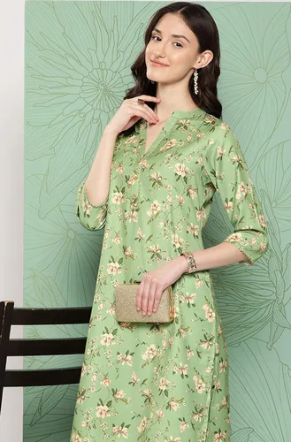 Vista 5 de Janasya Conjunto de coords con estampado floral digital de musgo verde para mujer