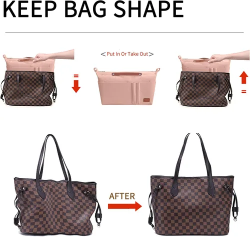 Vista 6 de Soyizom Organizador de bolso, organizador de bolsa de inserción para bolsos, organizador de fieltro con cremallera y bolsa de llavero en la bolsa